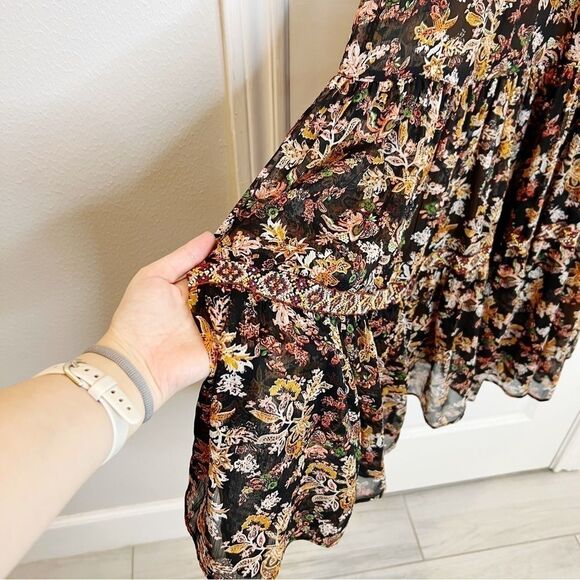 Zara Floral Print Midi Dress with deep V back black Size S - Picture 8 of 13